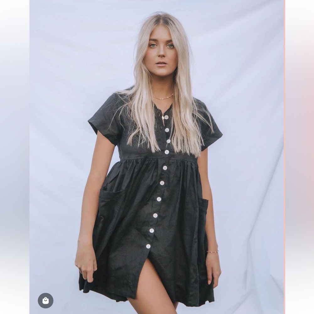 Linen button mini dress